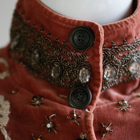 Velvet embroidered beaded Blazer Jacket - Picture 6 of 15